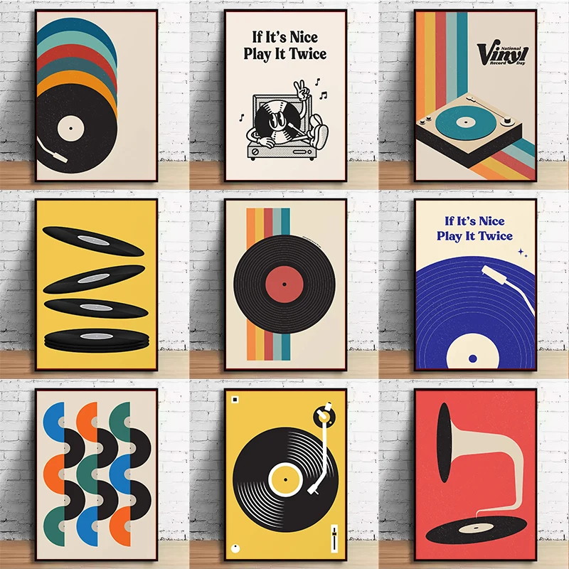 Home Decor Design Interior - Mid Century Vinyl Record Canvas Wall