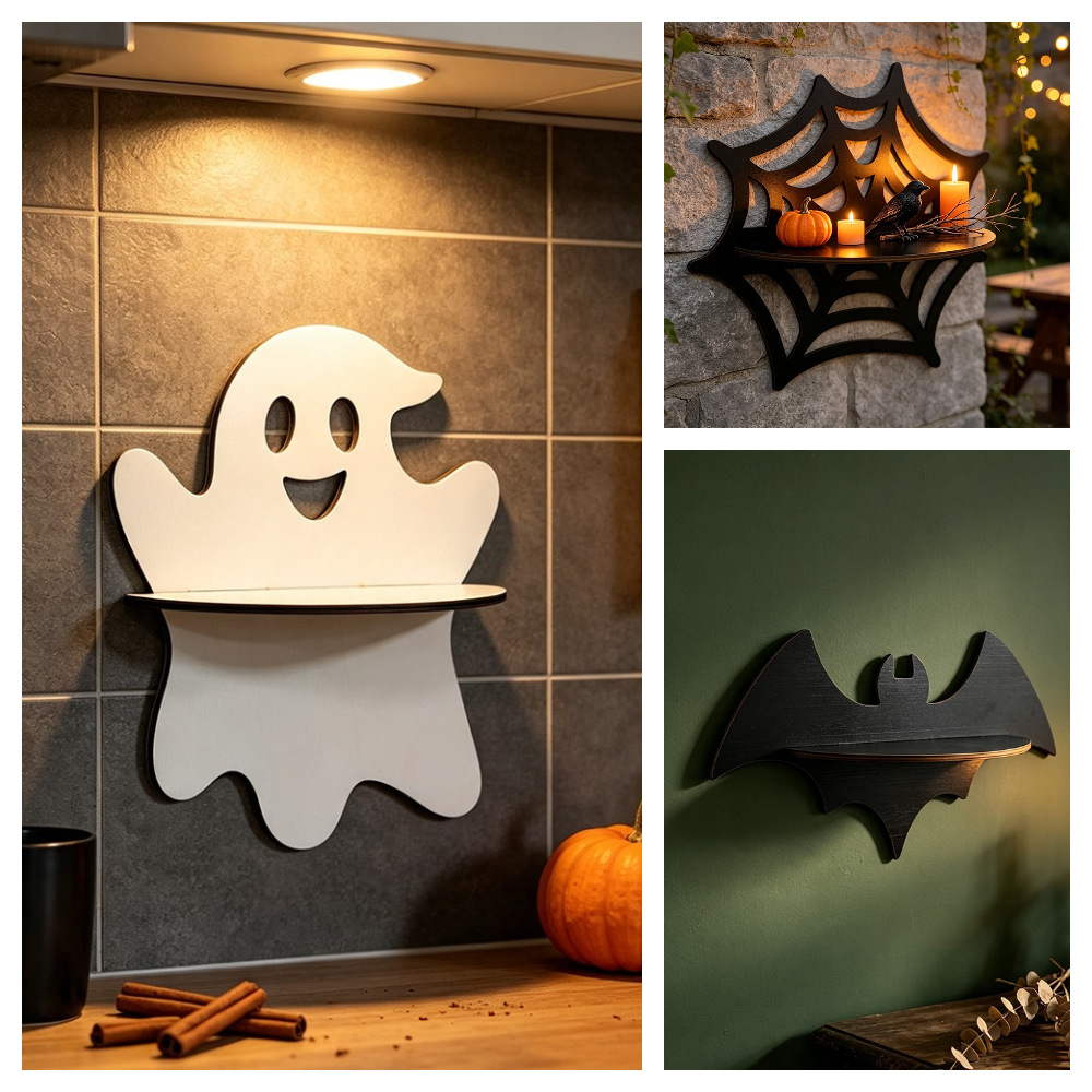 Floating Shelves - Halloween Wall Shelf Wooden Ghost Bat