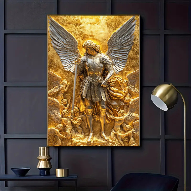 Home Decor Design Interior - Archangel Michael Gold Angel Statue Wall