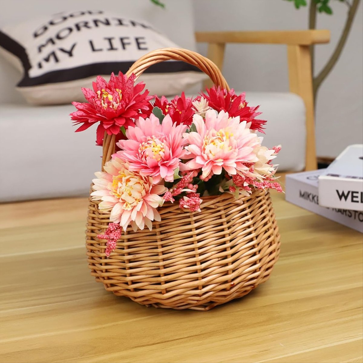 Wicker Picnic Basket with Hand - Home Decor Flowers ulasan dan harga