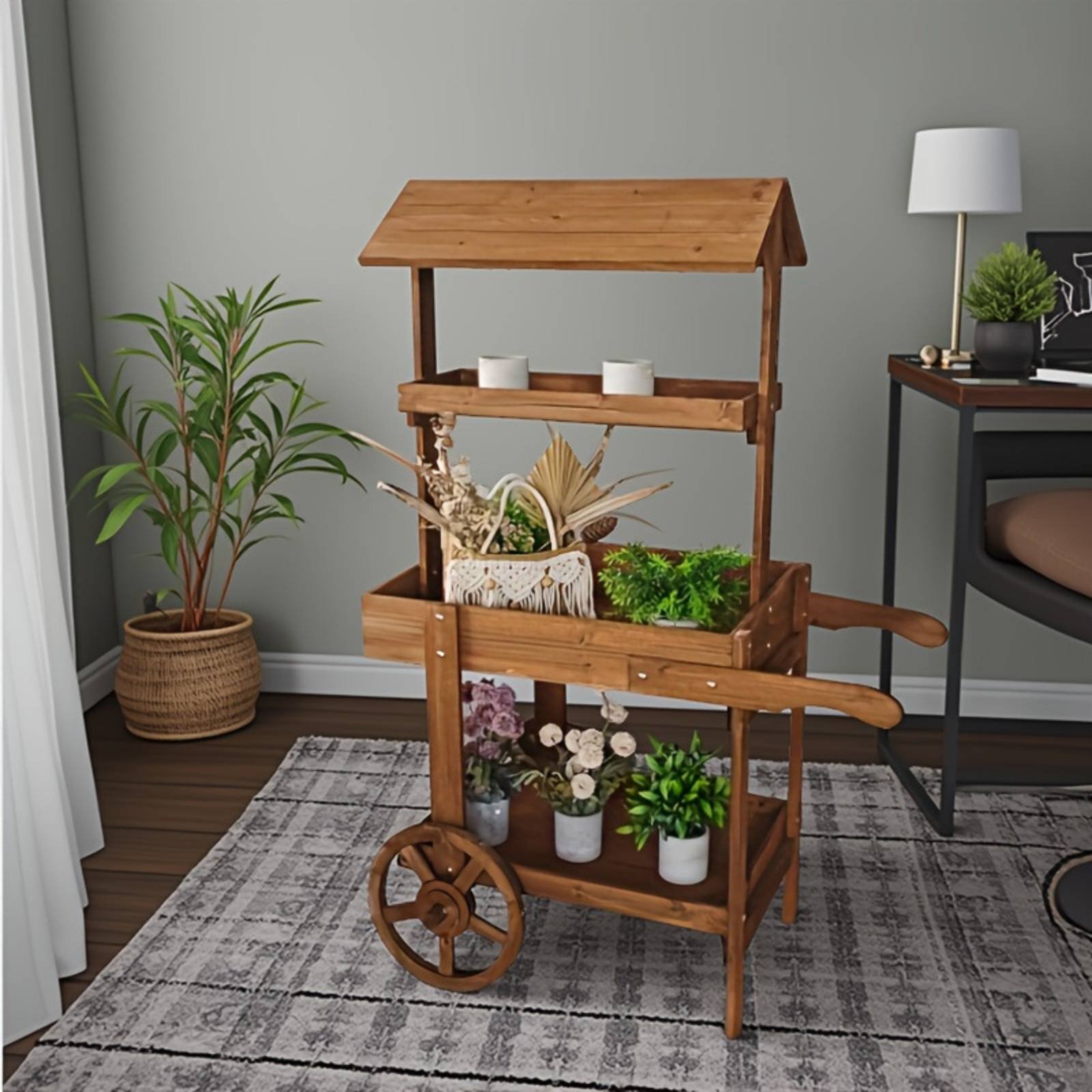 Wooden Flower Trolley Decorati - Home Decor Flowers ulasan dan harga