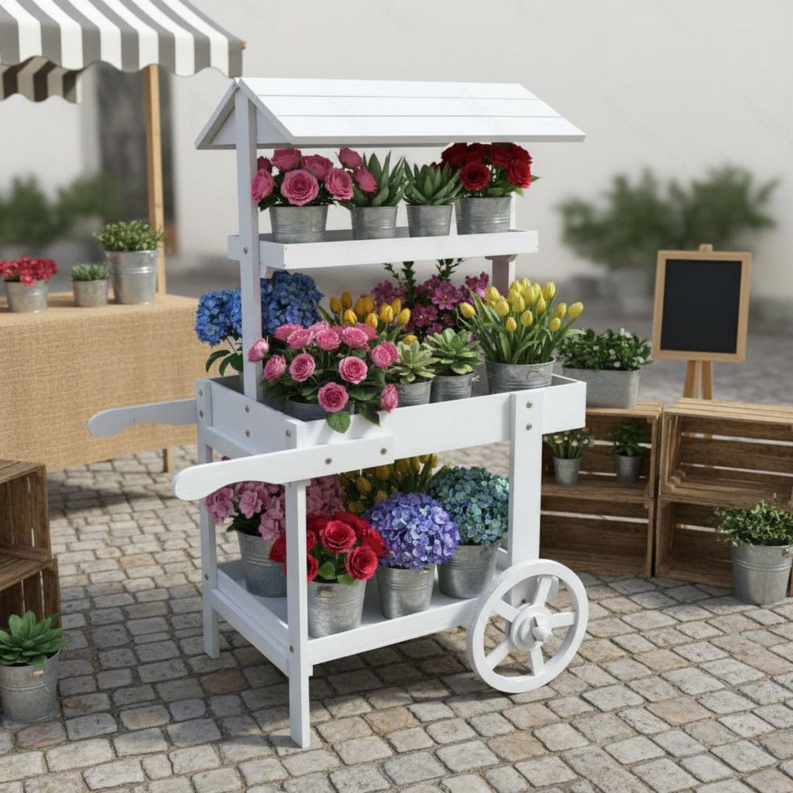 Wooden Flower Trolley Decorati - Home Decor Flowers ulasan dan harga