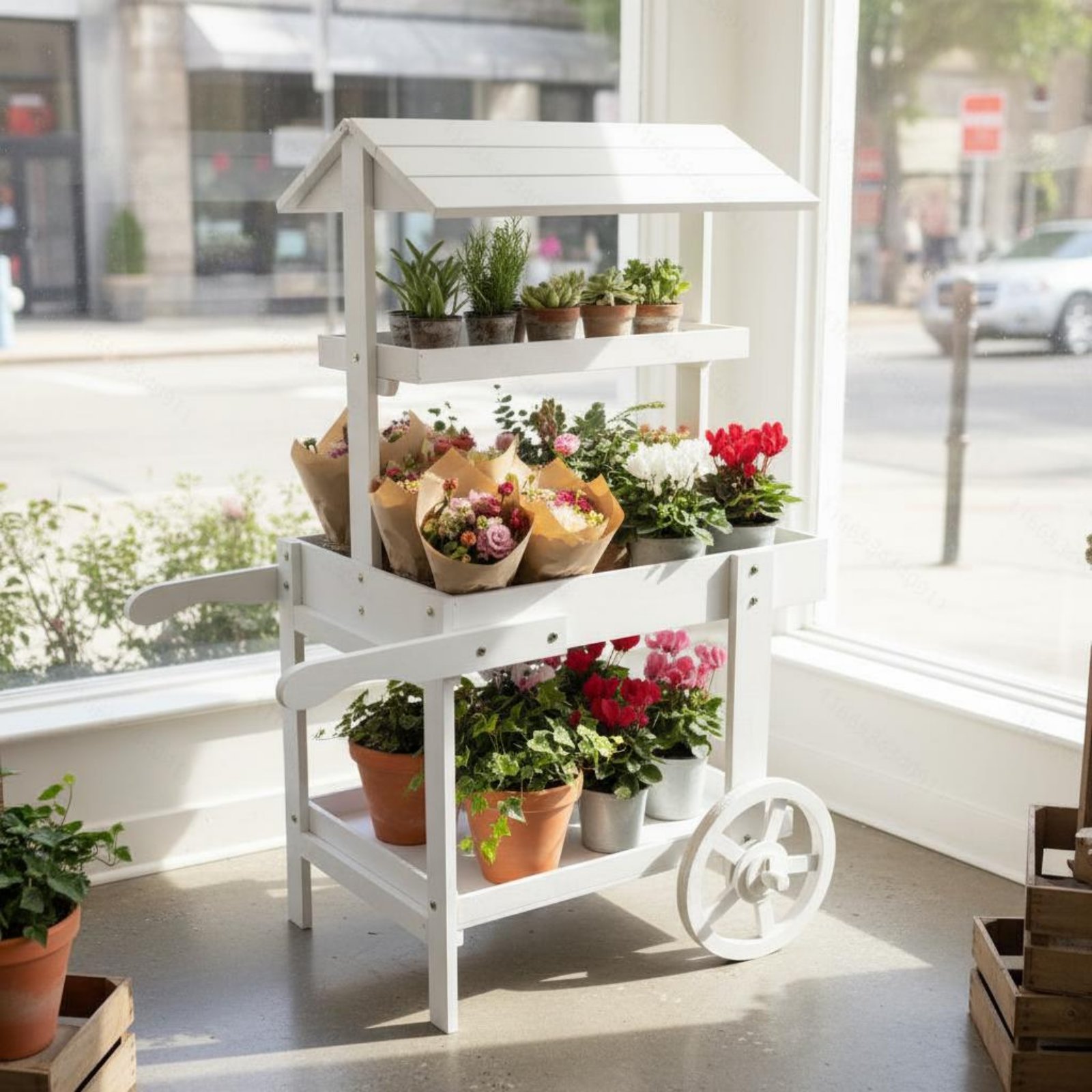 Wooden Flower Trolley Decorati - Home Decor Flowers ulasan dan harga