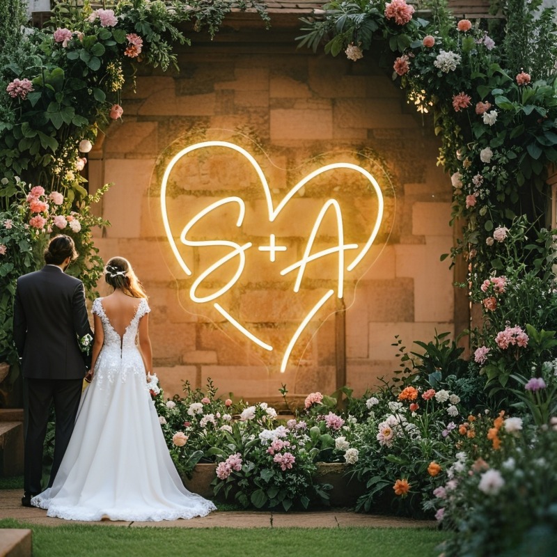Custom Initials Heart LED Neon - Home Decor Halloween ulasan dan harga