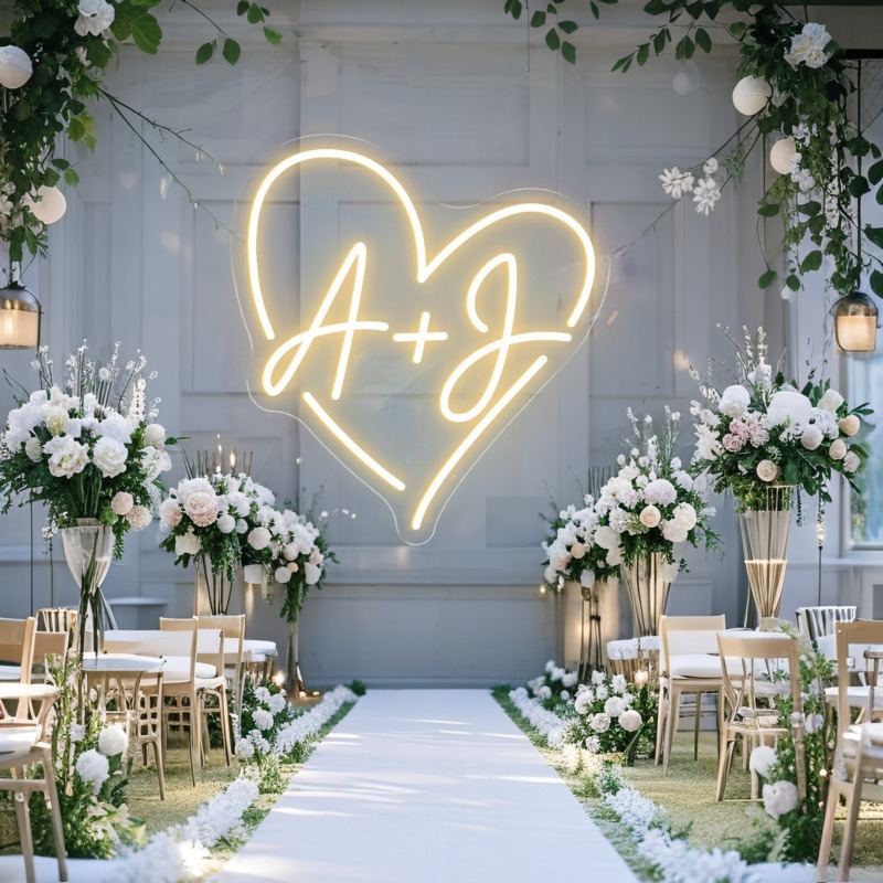 Custom Initials Heart LED Neon - Home Decor Halloween ulasan dan harga