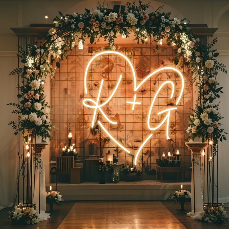 Custom Initials Heart LED Neon - Home Decor Halloween ulasan dan harga