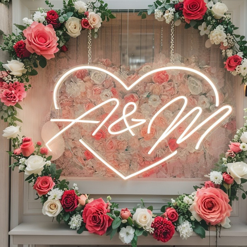 Custom Initials Heart LED Neon - Home Decor Halloween ulasan dan harga