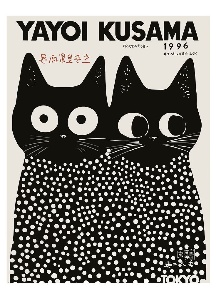 Yayoi Kusama Black Cats Series - Home Decor Design Interior ulasan dan harga