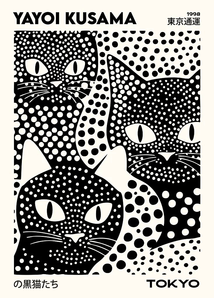 Yayoi Kusama Black Cats Series - Home Decor Design Interior ulasan dan harga