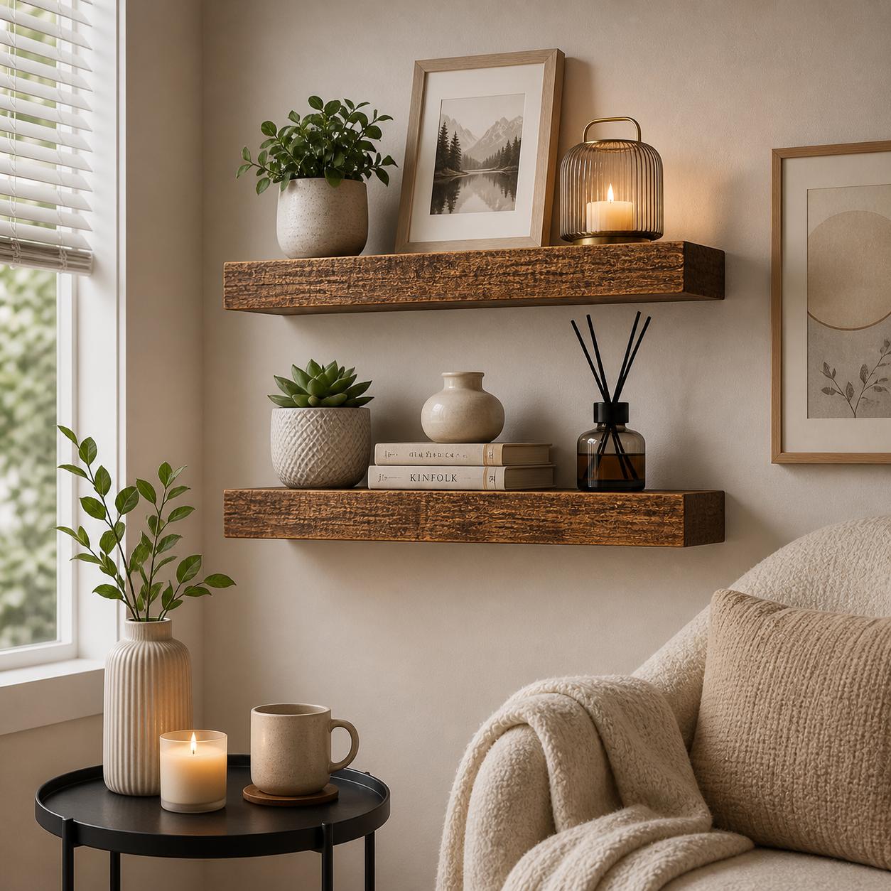 2Pcs Rustic Wood Floating Shel - Floating Shelves ulasan dan harga