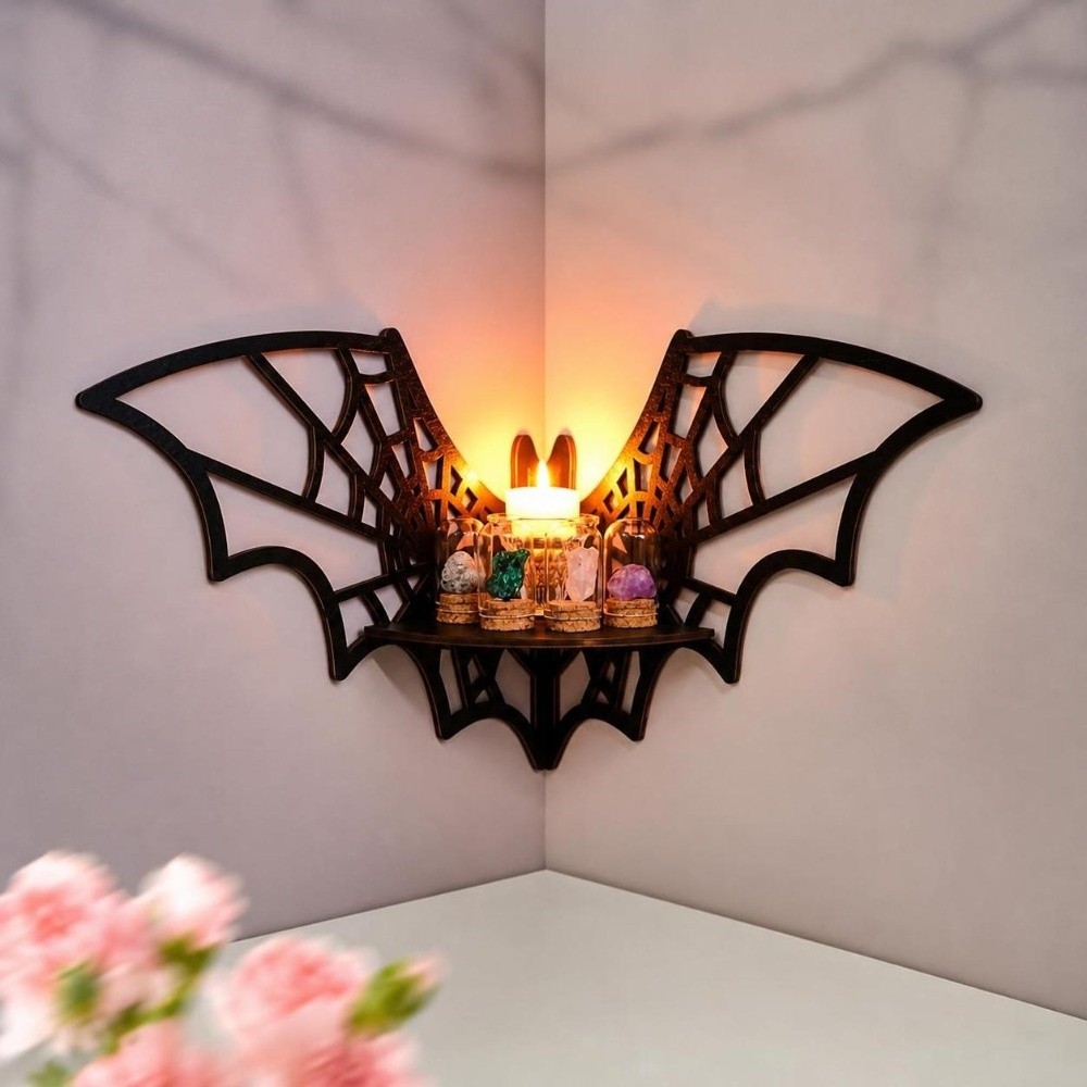 Wooden Bat Corner Shelf Hollow - Floating Shelves ulasan dan harga